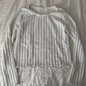 White Ribbed Long Sleeve Top